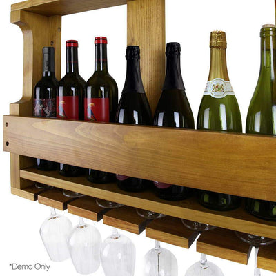 Artiss Wall Wine Rack Wooden Wine Glass Racks Timber Bottle Holder Mount Hanging Payday Deals