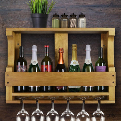 Artiss Wall Wine Rack Wooden Wine Glass Racks Timber Bottle Holder Mount Hanging Payday Deals