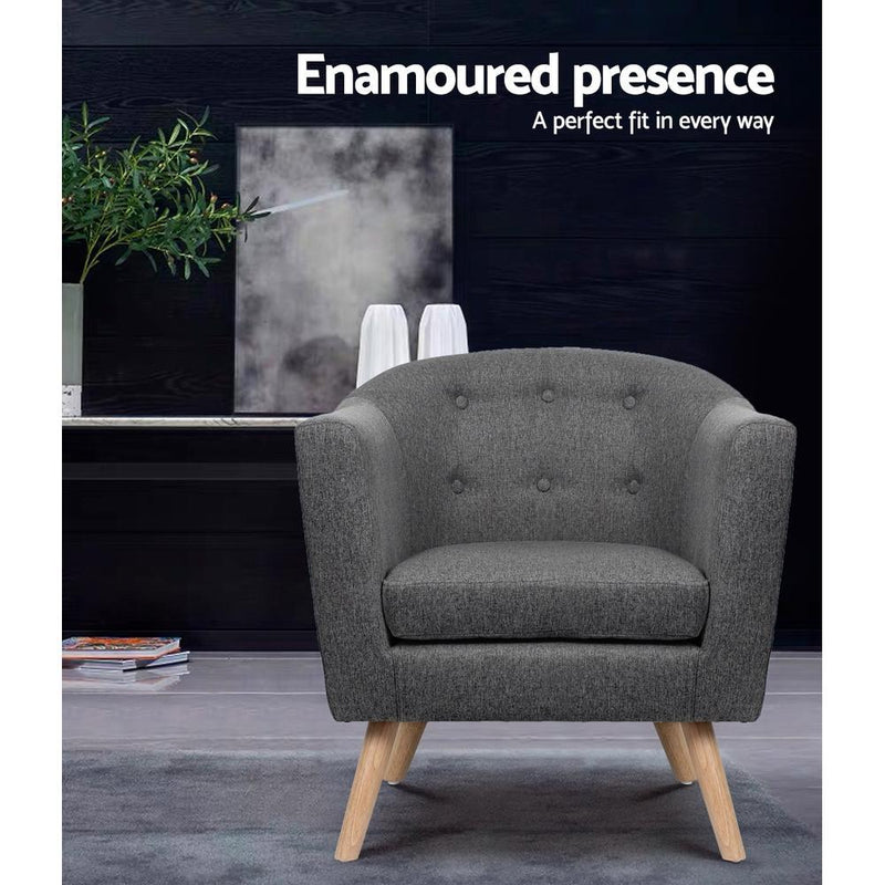 Artiss ADORA Armchair Tub Chair Single Accent Armchairs Sofa Lounge Fabric Grey Payday Deals