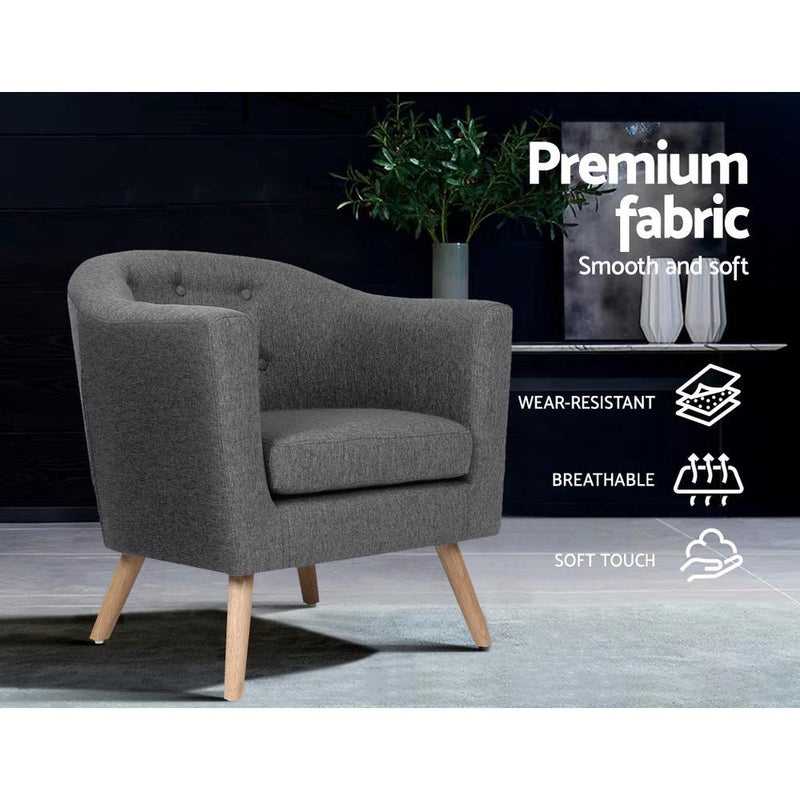 Artiss ADORA Armchair Tub Chair Single Accent Armchairs Sofa Lounge Fabric Grey Payday Deals