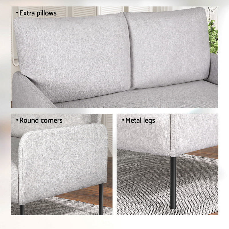 Artiss Armchair 2-Seater Sofa Accent Chair Loveseat Grey Linen Fabric Metal Leg Payday Deals