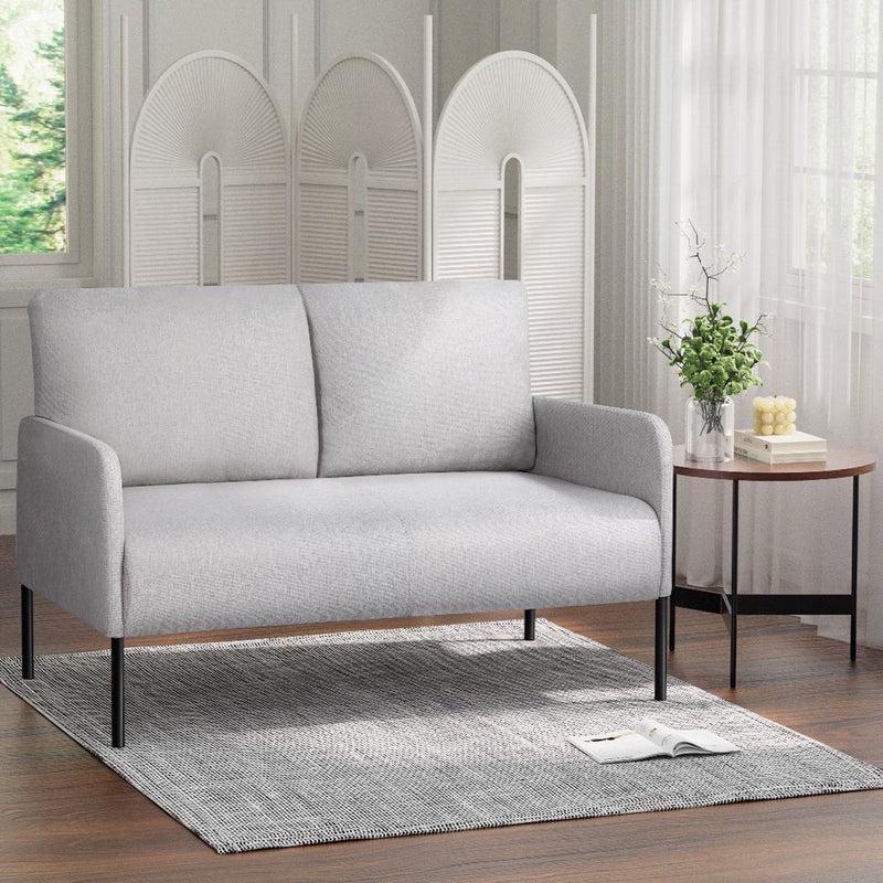 Artiss Armchair 2-Seater Sofa Accent Chair Loveseat Grey Linen Fabric Metal Leg Payday Deals