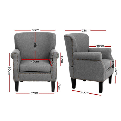 Artiss Armchair Accent Chair Retro Armchairs Lounge Accent Chair Single Sofa Linen Fabric Seat Grey Payday Deals