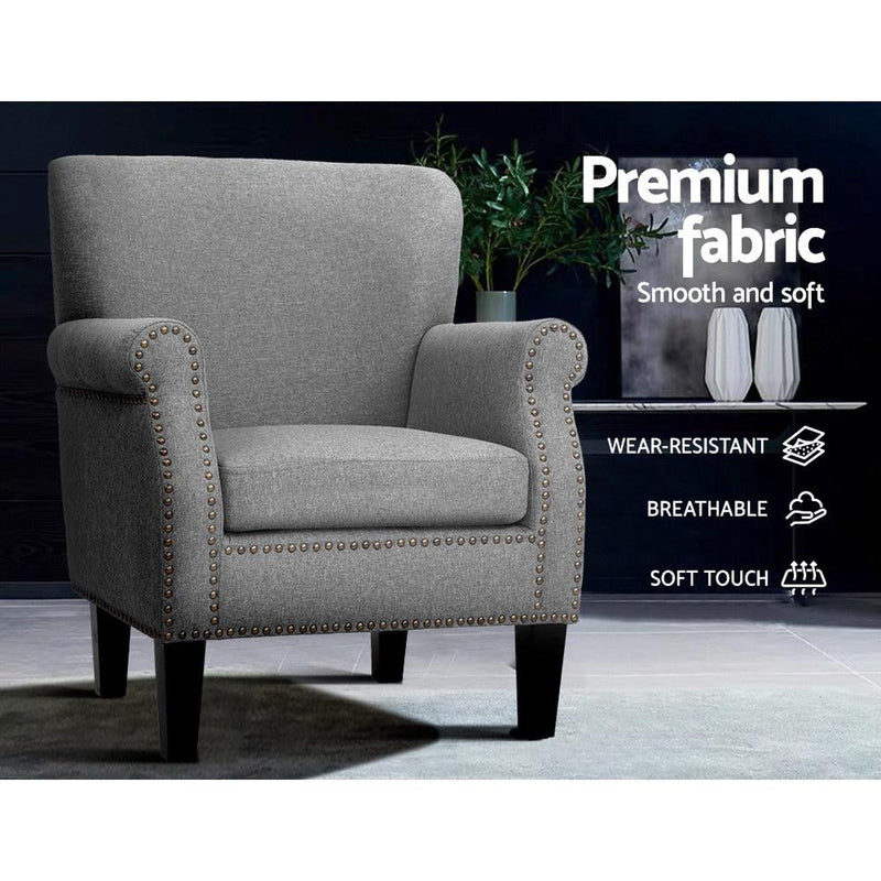 Artiss Armchair Accent Chair Retro Armchairs Lounge Accent Chair Single Sofa Linen Fabric Seat Grey Payday Deals