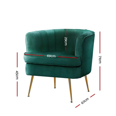 Artiss Armchair Lounge Accent Chair Armchairs Sofa Chairs Velvet Green Couch Payday Deals