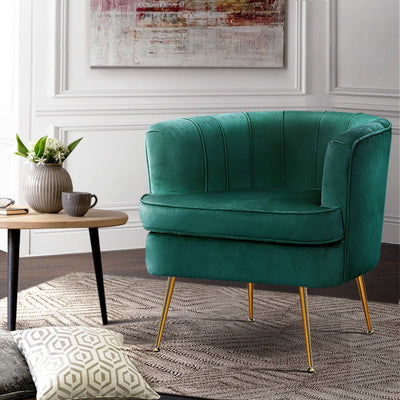 Artiss Armchair Lounge Accent Chair Armchairs Sofa Chairs Velvet Green Couch Payday Deals