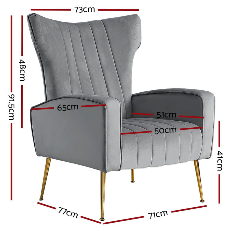 Artiss Armchair Lounge Accent Chairs Armchairs Chair Velvet Sofa Grey Seat Payday Deals