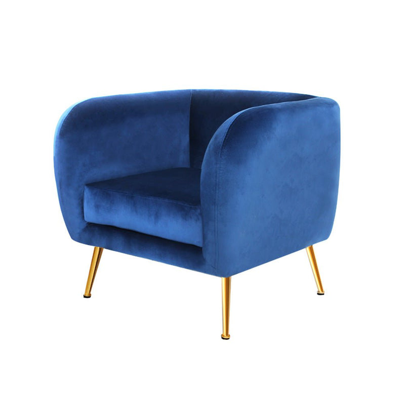 Artiss Armchair Lounge Arm Chair Sofa Accent Armchairs Chairs Couch Velvet Navy Payday Deals