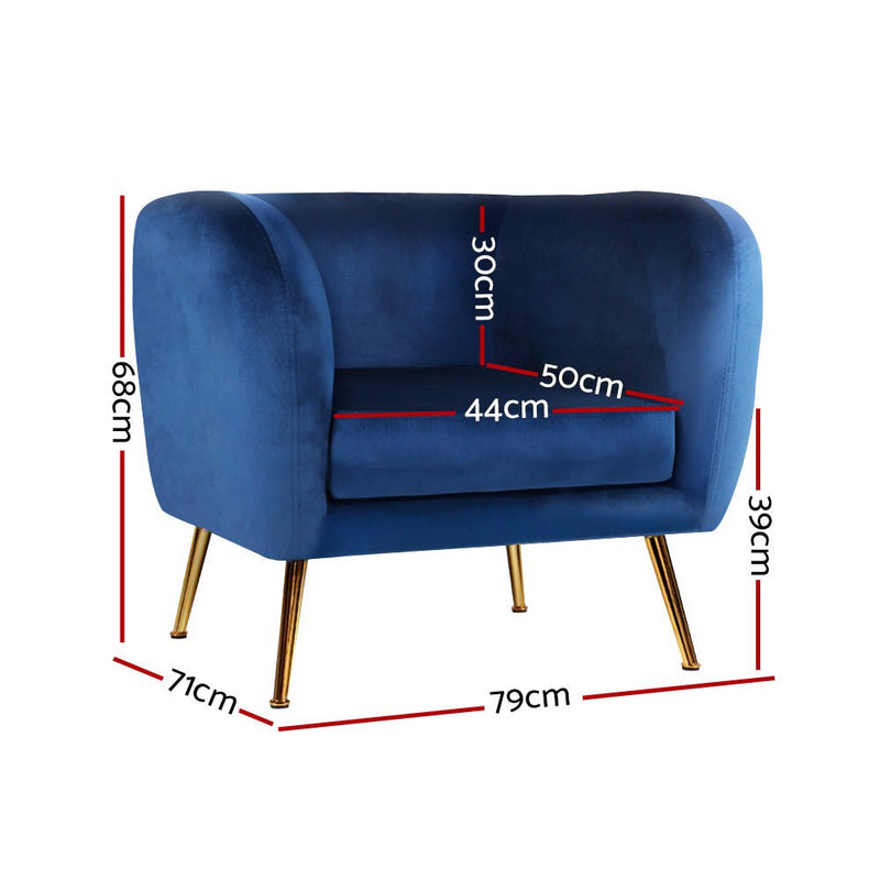 Artiss Armchair Lounge Arm Chair Sofa Accent Armchairs Chairs Couch Velvet Navy Payday Deals