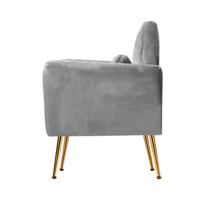 Artiss Armchair Lounge Chair Accent Armchairs Chairs Sofa Grey Velvet Cushion Payday Deals
