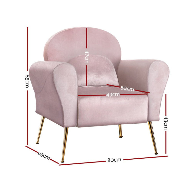 Artiss Armchair Lounge Chair Accent Armchairs Chairs Sofa Pink Velvet Cushion Payday Deals