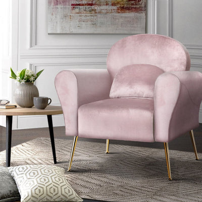 Artiss Armchair Lounge Chair Accent Armchairs Chairs Sofa Pink Velvet Cushion Payday Deals