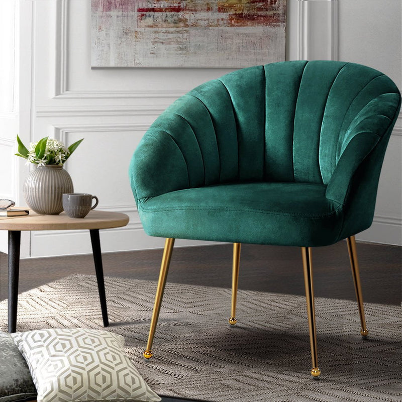 Artiss Armchair Lounge Chair Accent Armchairs Chairs Velvet Sofa Green Couch Payday Deals