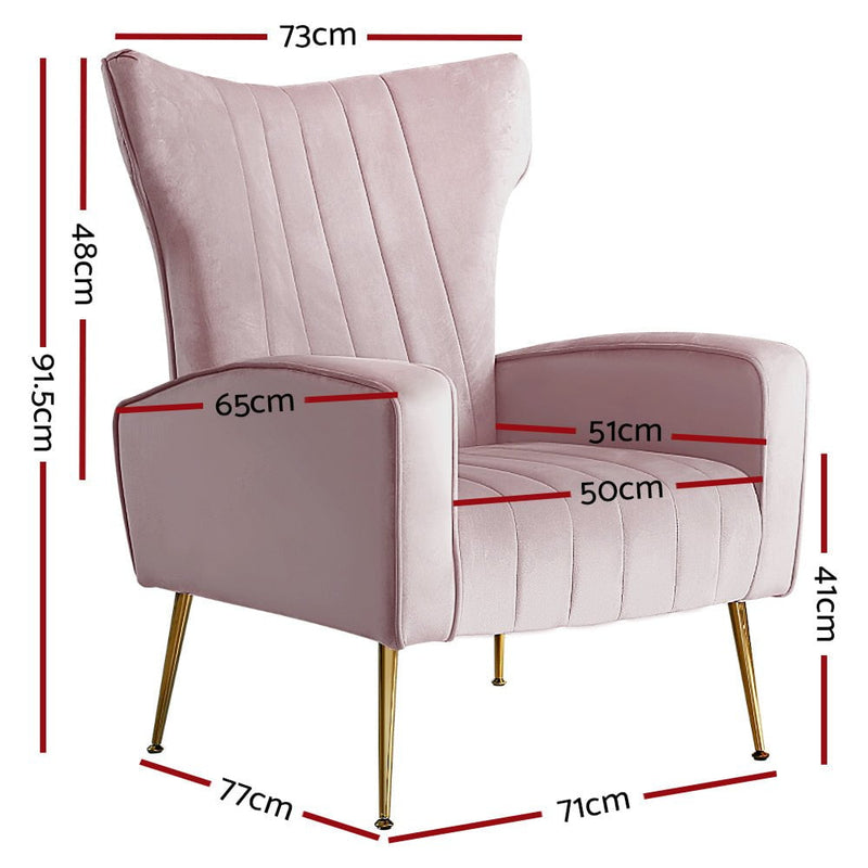Artiss Armchair Lounge Chair Accent Armchairs Chairs Velvet Sofa Pink Seat Payday Deals