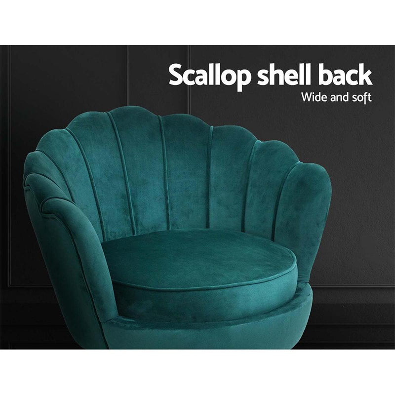 Artiss Armchair Lounge Chair Accent Armchairs Retro Lounge Accent Chair Single Sofa Velvet Shell Back Seat Green Payday Deals