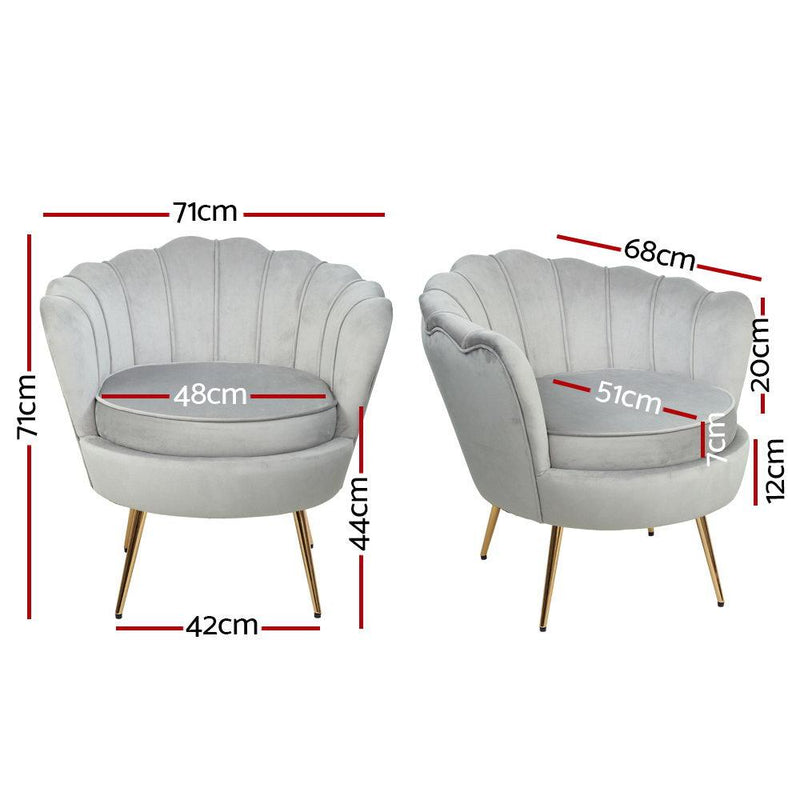 Artiss Armchair Lounge Chair Accent Armchairs Retro Single Sofa Velvet Grey Payday Deals