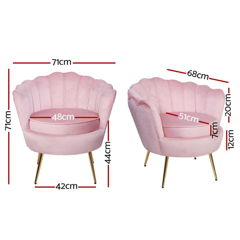 Artiss Armchair Lounge Chair Accent Armchairs Retro Single Sofa Velvet Pink Payday Deals