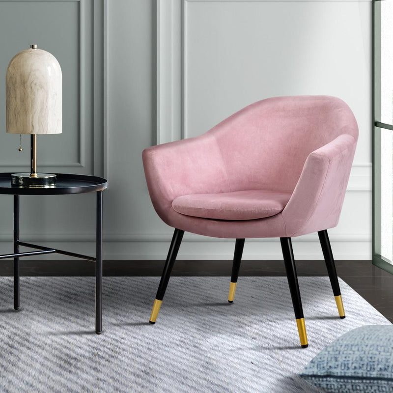 Artiss Armchair Lounge Chair Accent Armchairs Retro Single Sofa Velvet Pink Seat Payday Deals