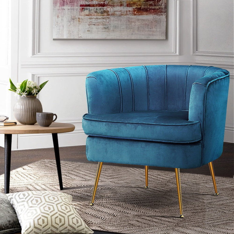 Artiss Armchair Lounge Chair Accent Armchairs Sofa Chairs Velvet Navy Blue Couch Payday Deals