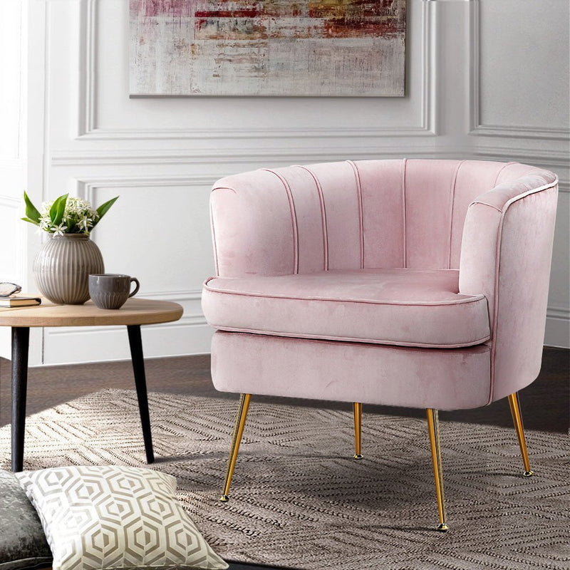 Artiss Armchair Lounge Chair Accent Armchairs Sofa Chairs Velvet Pink Couch Payday Deals