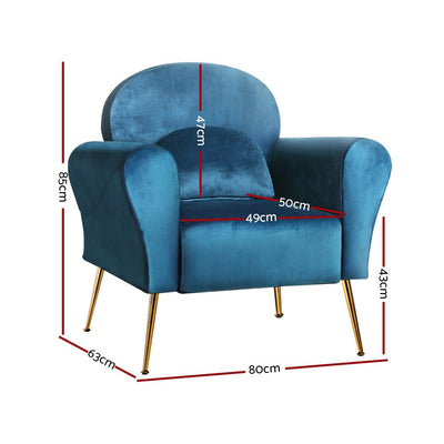 Artiss Armchair Lounge Chair Accent Chairs Armchairs Sofa Navy Velvet Cushion Payday Deals