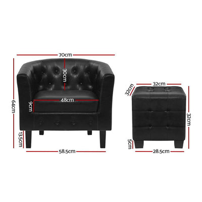 Artiss Armchair Lounge Chair Ottoman Tub Accent Chairs PU Leather Sofa Armchairs Black Payday Deals