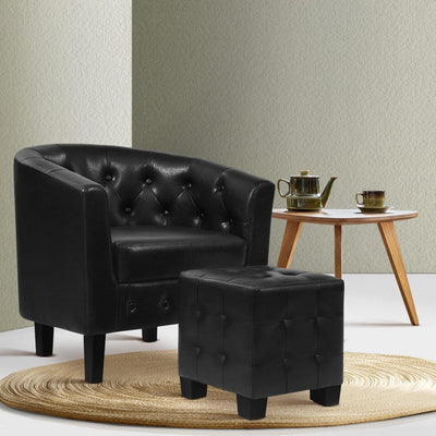 Artiss Armchair Lounge Chair Ottoman Tub Accent Chairs PU Leather Sofa Armchairs Black Payday Deals