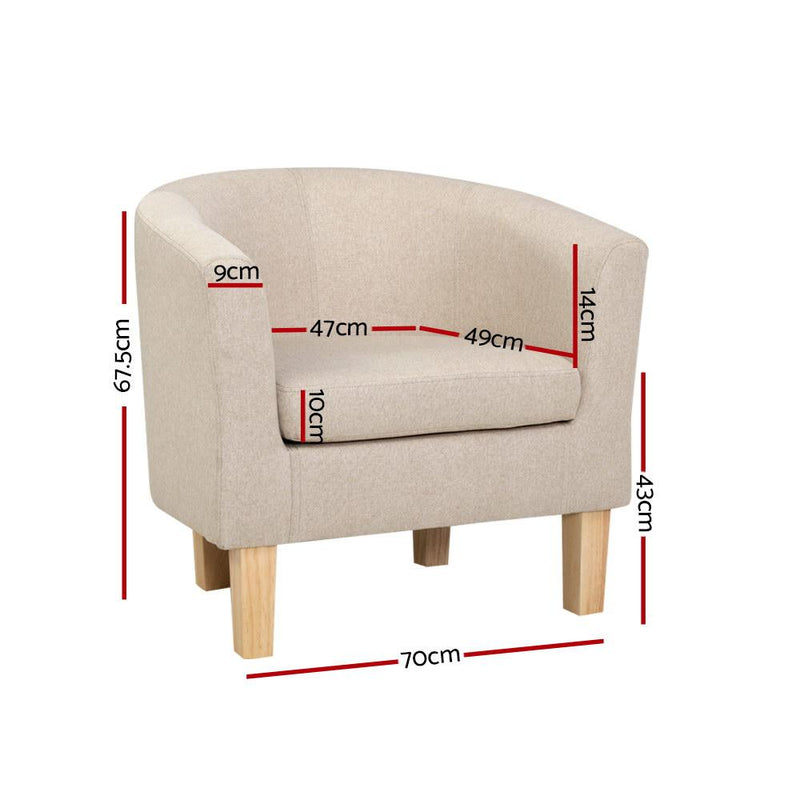 Artiss Armchair Lounge Chair Tub Accent Armchairs Fabric Sofa Chairs Beige Payday Deals