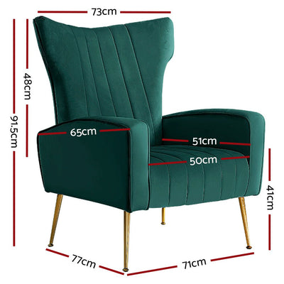 Artiss Armchair Lounge Chairs Accent Armchairs Chair Velvet Sofa Green Seat Payday Deals