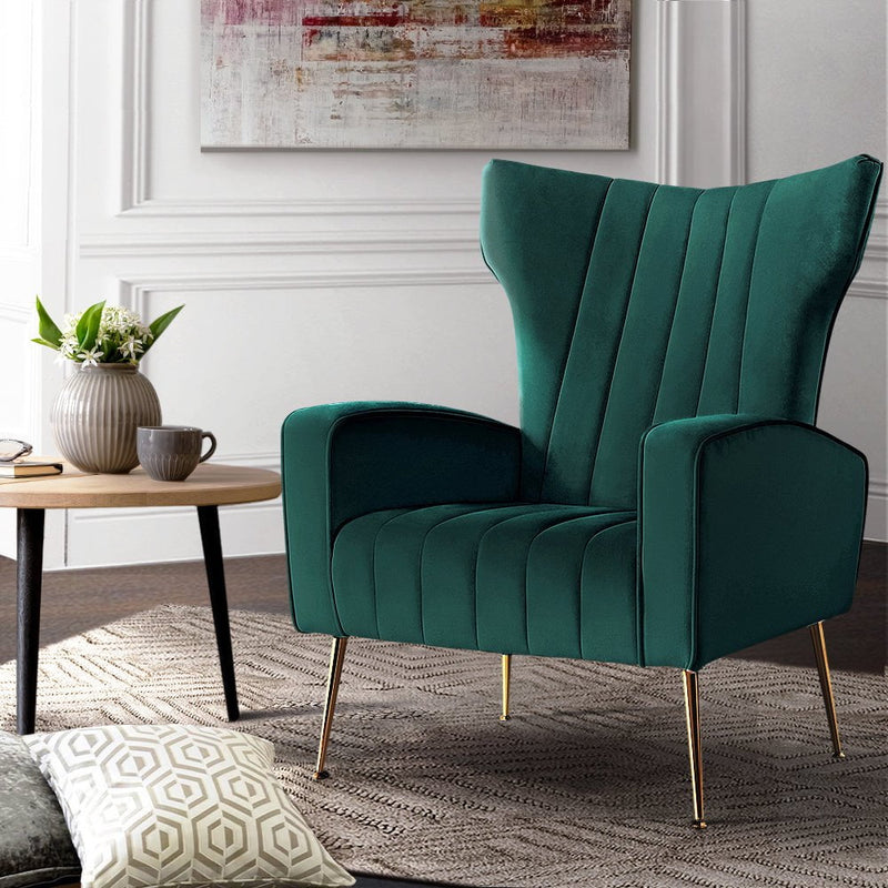 Artiss Armchair Lounge Chairs Accent Armchairs Chair Velvet Sofa Green Seat Payday Deals