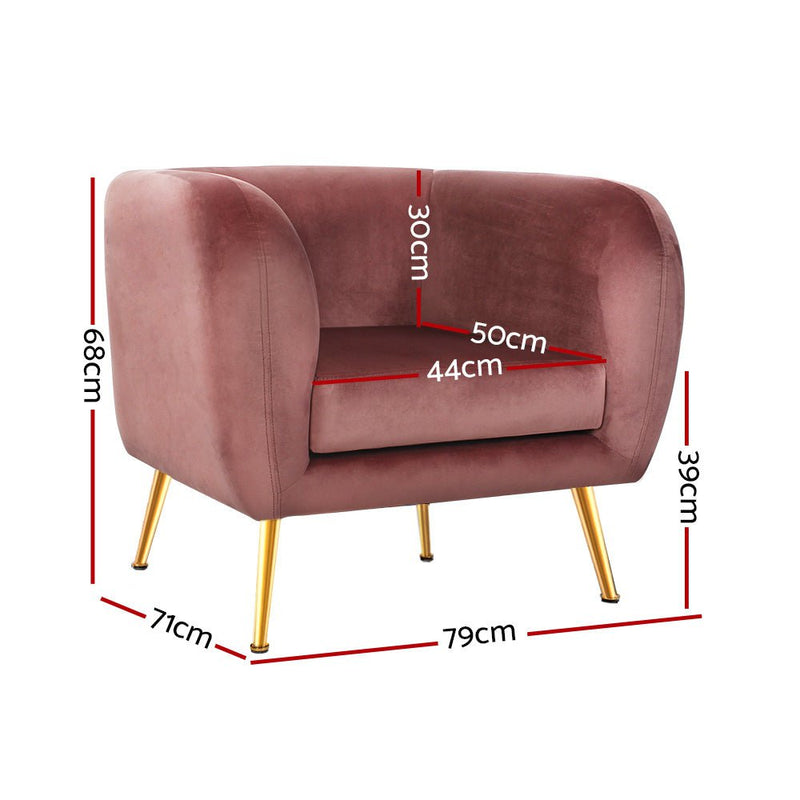 Artiss Armchair Lounge Sofa Arm Chair Accent Chairs Armchairs Couch Velvet Pink Payday Deals