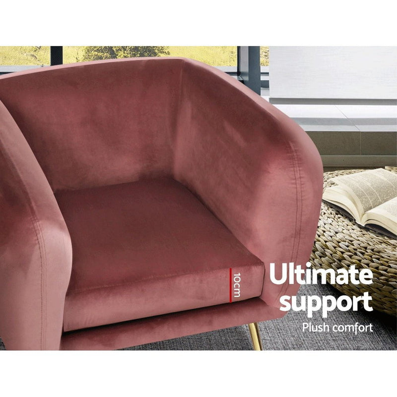 Artiss Armchair Lounge Sofa Arm Chair Accent Chairs Armchairs Couch Velvet Pink Payday Deals