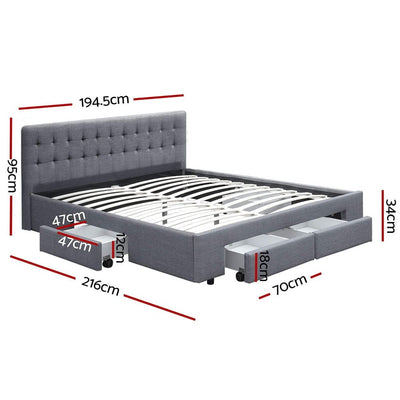 Artiss Avio Bed Frame Fabric Storage Drawers - Grey King Payday Deals