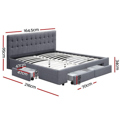 Artiss Avio Bed Frame Fabric Storage Drawers - Grey Queen Payday Deals