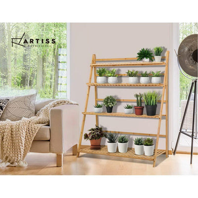 Artiss Bamboo Wooden Ladder Shelf Plant Stand Foldable Payday Deals