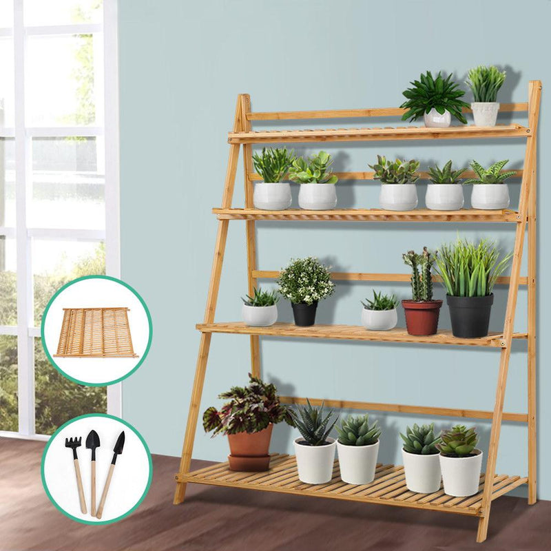 Artiss Bamboo Wooden Ladder Shelf Plant Stand Foldable Payday Deals