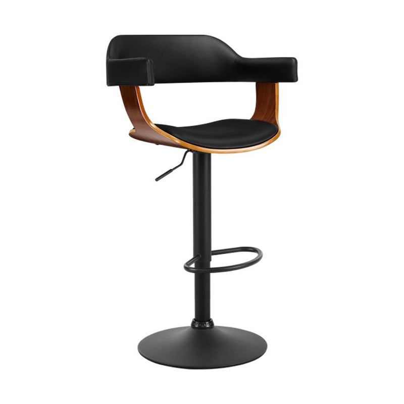 Artiss Bar Stool Curved Gas Lift PU Leather - Black and Wood Payday Deals