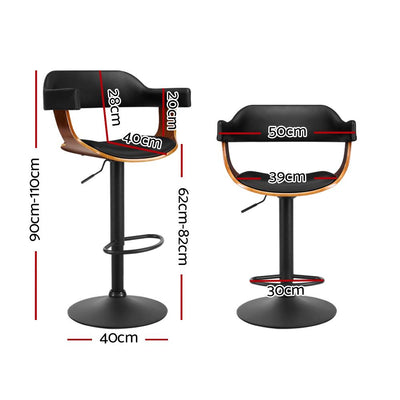 Artiss Bar Stool Curved Gas Lift PU Leather - Black and Wood Payday Deals