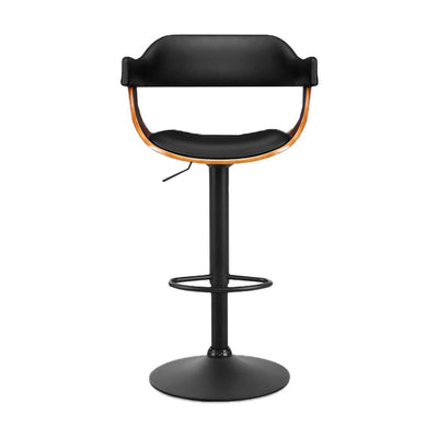 Artiss Bar Stool Curved Gas Lift PU Leather - Black and Wood Payday Deals