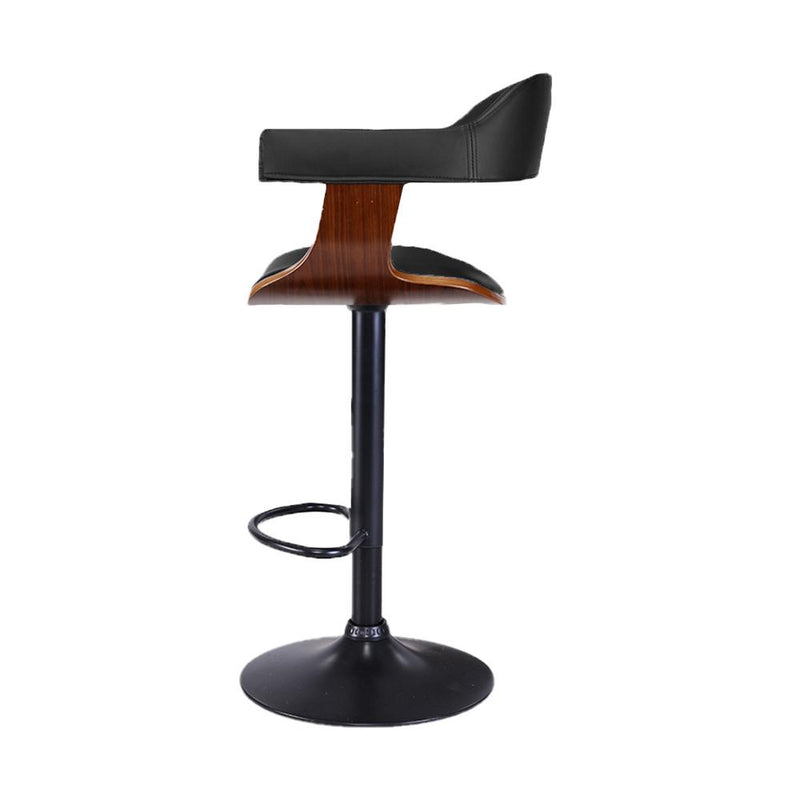 Artiss Bar Stool Curved Gas Lift PU Leather - Black and Wood Payday Deals