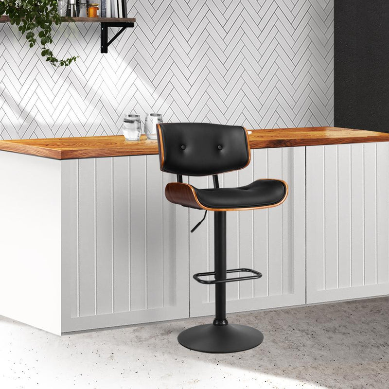 Artiss Bar Stool Gas Lift Wooden PU Leather - Black and Wood Payday Deals