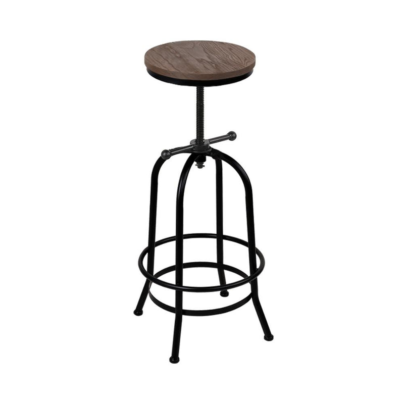 Artiss Bar Stool Industrial Round Seat Wood Metal - Black and Brown Payday Deals