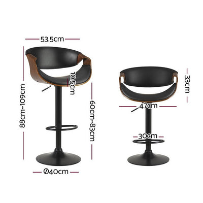 Artiss Bar Stools Swivel Chair Kitchen Gas Lift Wooden Bar Stool Leather Black Payday Deals
