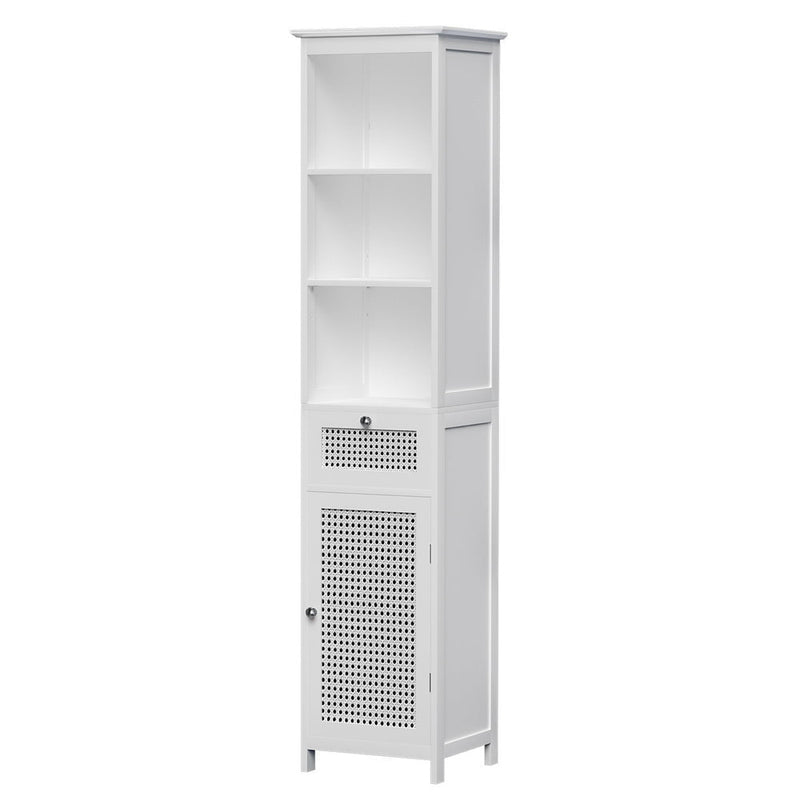 Artiss Bathroom Cabinet Storage 161cm White Rattan Tallboy Toilet Cupboard Payday Deals