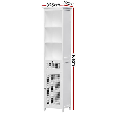 Artiss Bathroom Cabinet Storage 161cm White Rattan Tallboy Toilet Cupboard Payday Deals