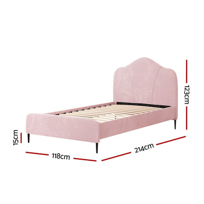 Artiss Bed Frame King Single Size Velvet Pink OLAN Payday Deals