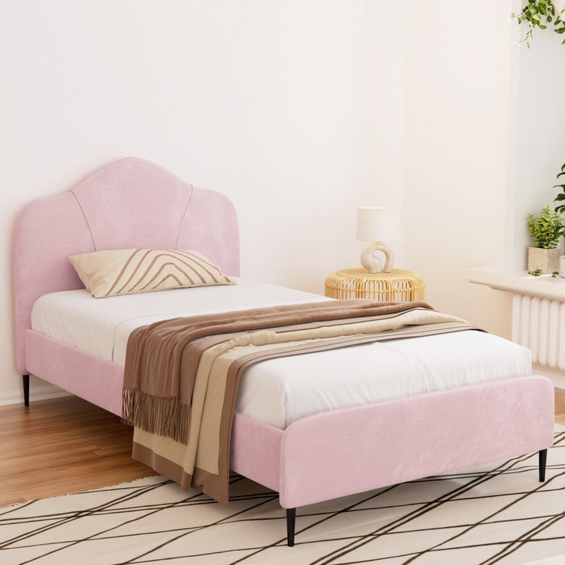 Artiss Bed Frame King Single Size Velvet Pink OLAN Payday Deals