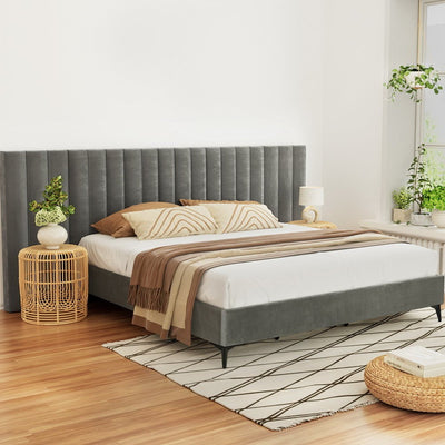 Artiss Bed Frame King Size Velvet Grey LOTT Payday Deals