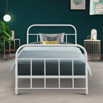 Artiss Bed Frame SINGLE Size Metal Bed Mattress Base Platform Foundation White LEO