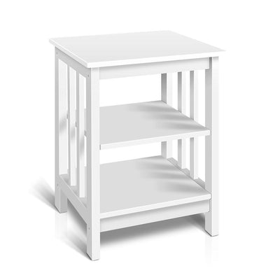 Bedside Coffee Table Timber 3 Tier Shelf Wooden White
